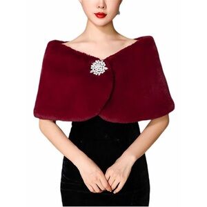 Women's Wedding Faux Fur Wraps And Shawls Winter Shrug With Brooch For Brides😹